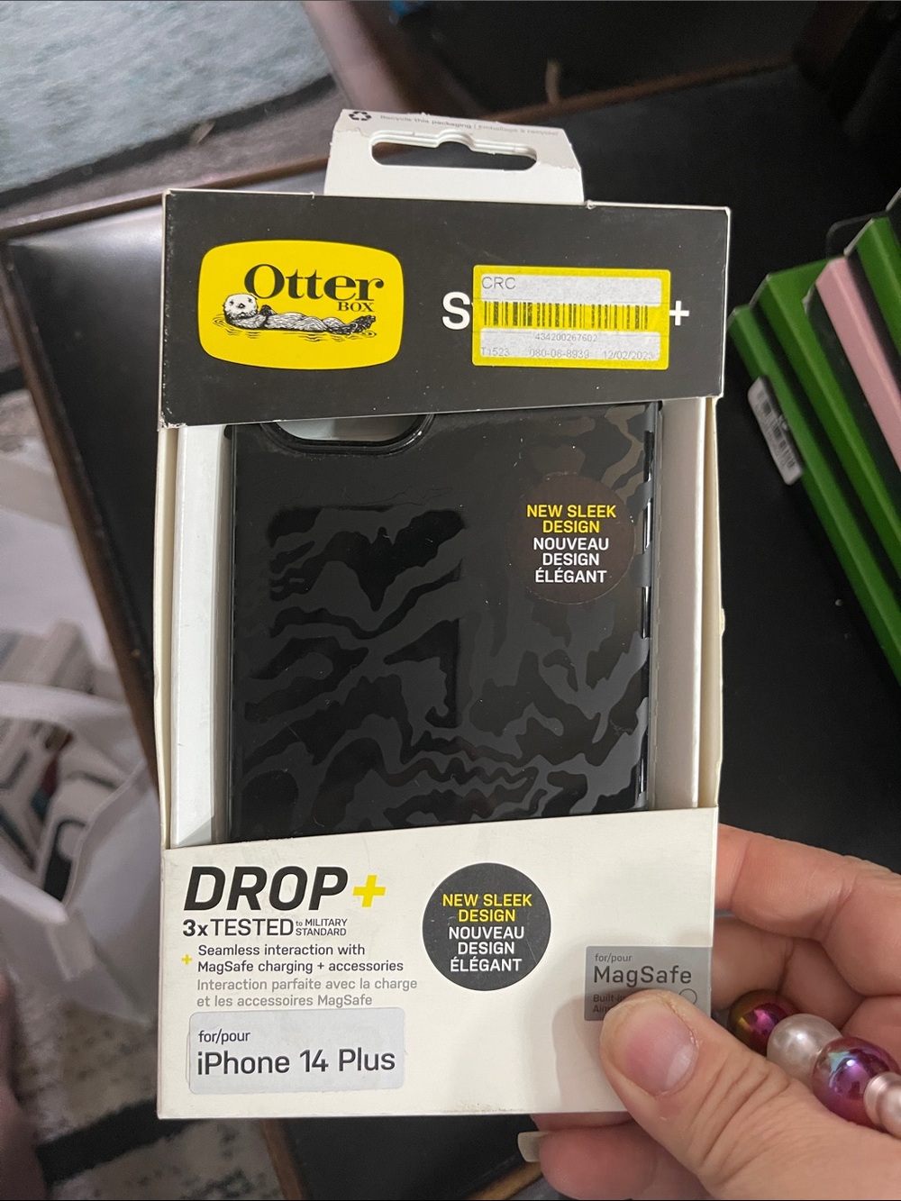 OtterBox DROP+ Black iPhone 14 Plus Case with Subtle Pattern